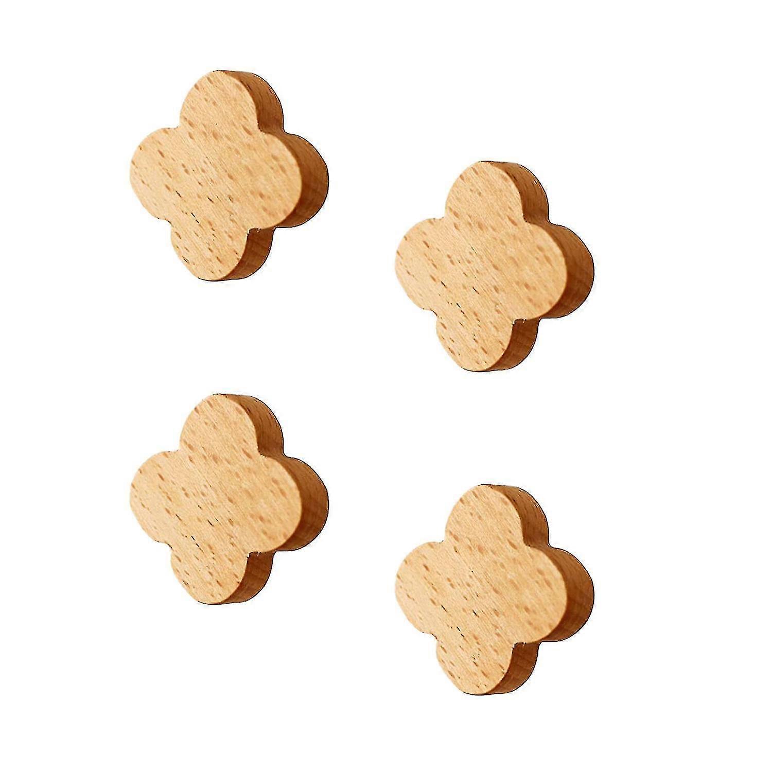 4 Pcs Wall Mounted Beech Adhesive Hooks,coat Hooks (flower Shape)