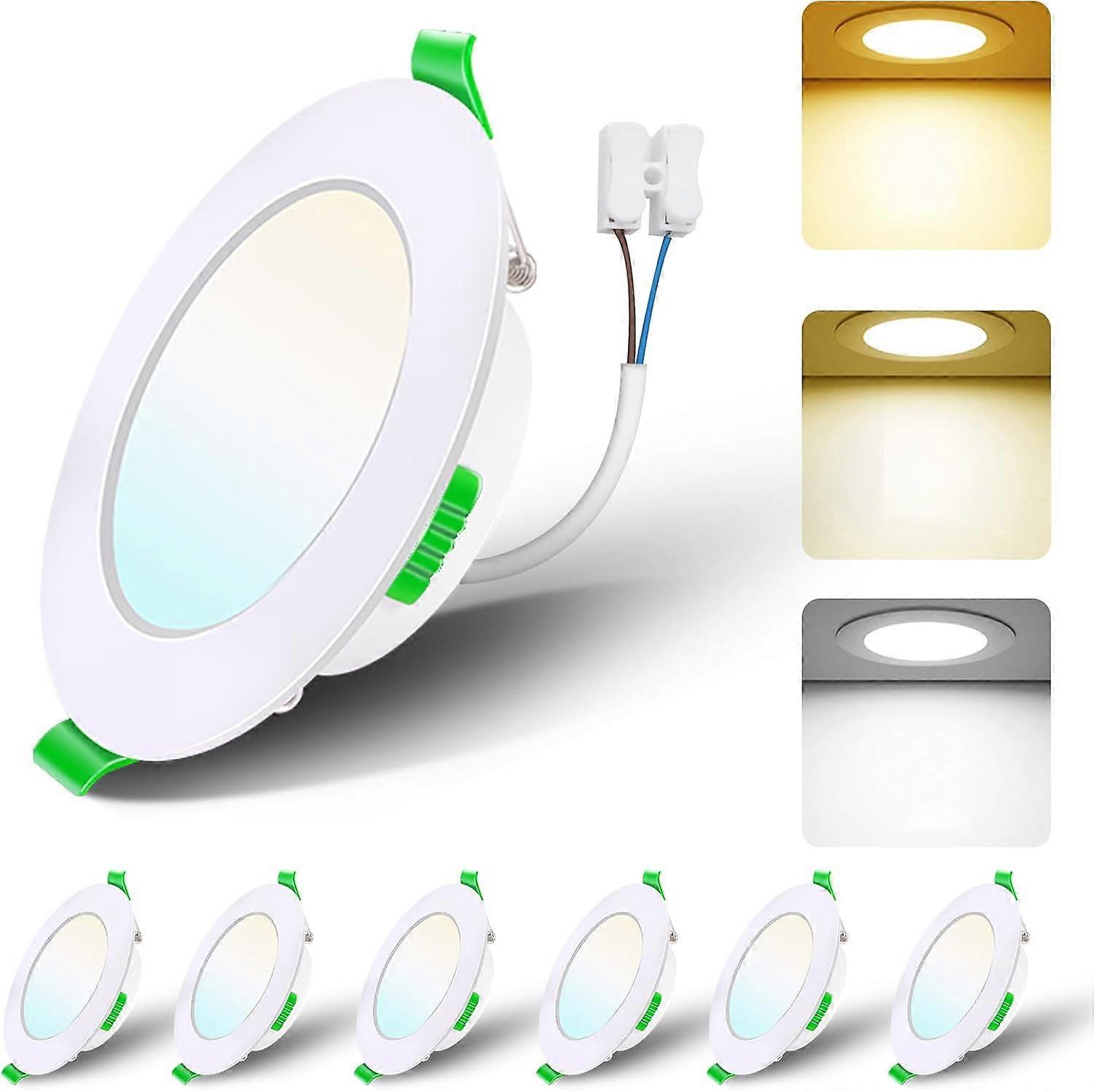 6 x LED Recessed Ceiling Downlight, 7W ip44 LED Indoor Ceiling Spotlights 3CCT (Warm, Neutral and Cold White Color Selector) AC 220-240V, 68-80mm