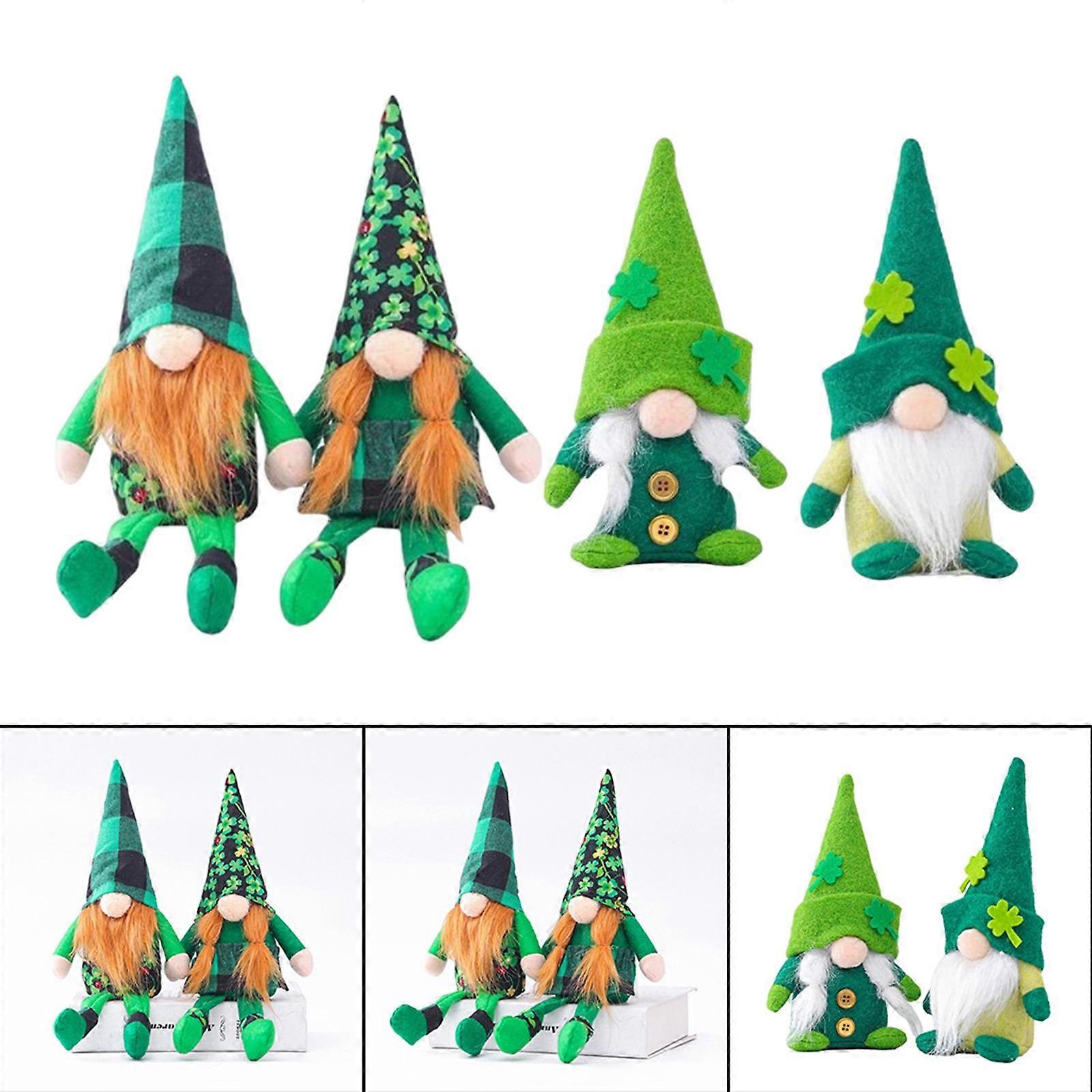 4x St. Patrick's Day Gnomes Scandinavian Green Plush Dolls Elf Set for Home