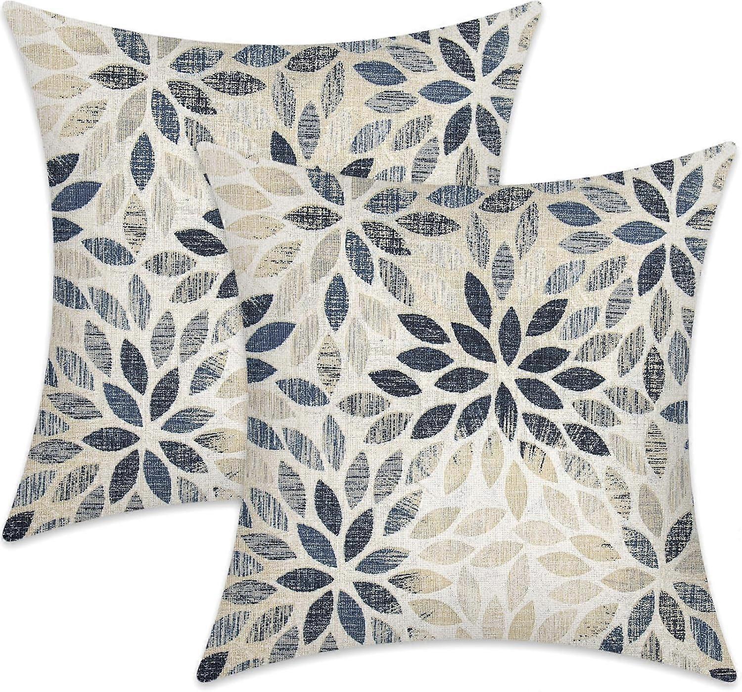 Dahlia Pillow Covers 16x16 Inch Set of 2 Summer Rust Geometric Flower Outdoor Decorative Throw Pillows Farmhouse Navy Blue Pillow Case Linen Square Cu