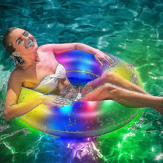 Inflatable Pool Floats, Pool Floats Adult, Light Up Led Pool Floaties Kids Pool Tube With Led Swim Rings With Handles For Adult Kids -AA --Aiyi