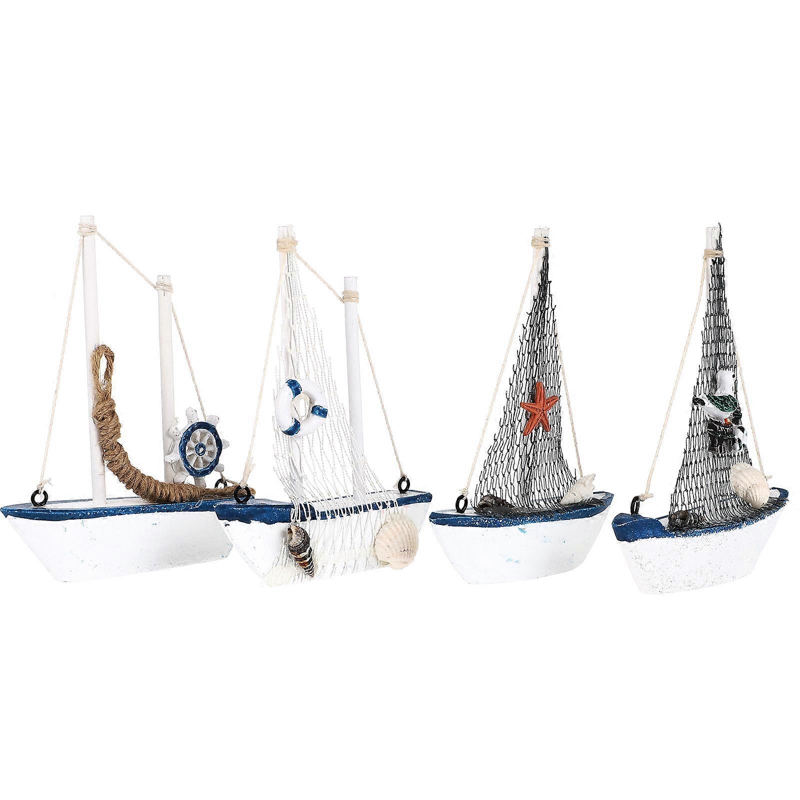 4pcs Small Sailboat Model Decorations Nautical Boat Decors Nautical Party Decors(Random Style)