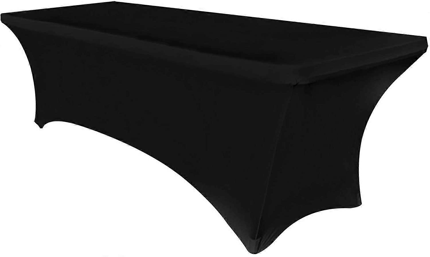 4ft Stretch Spandex Table Cover For Standard Folding Tables - Universal Rectangular Fitted Tablecloth Protector For Wedding, Banquet And Party Black