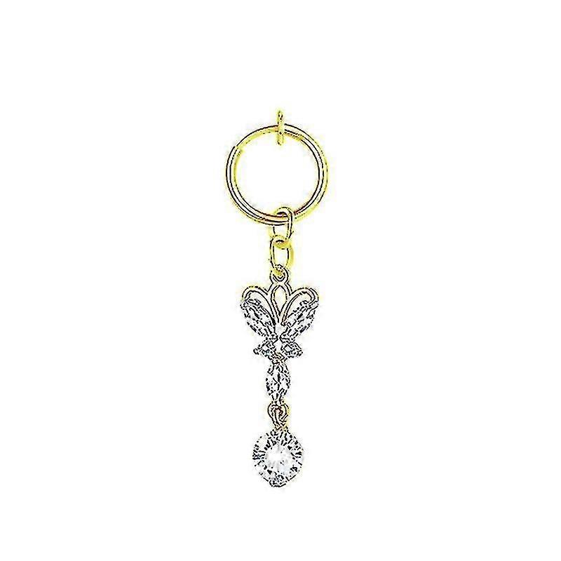 Gold Clip-On Butterfly Fake Belly Button Ring Piercing