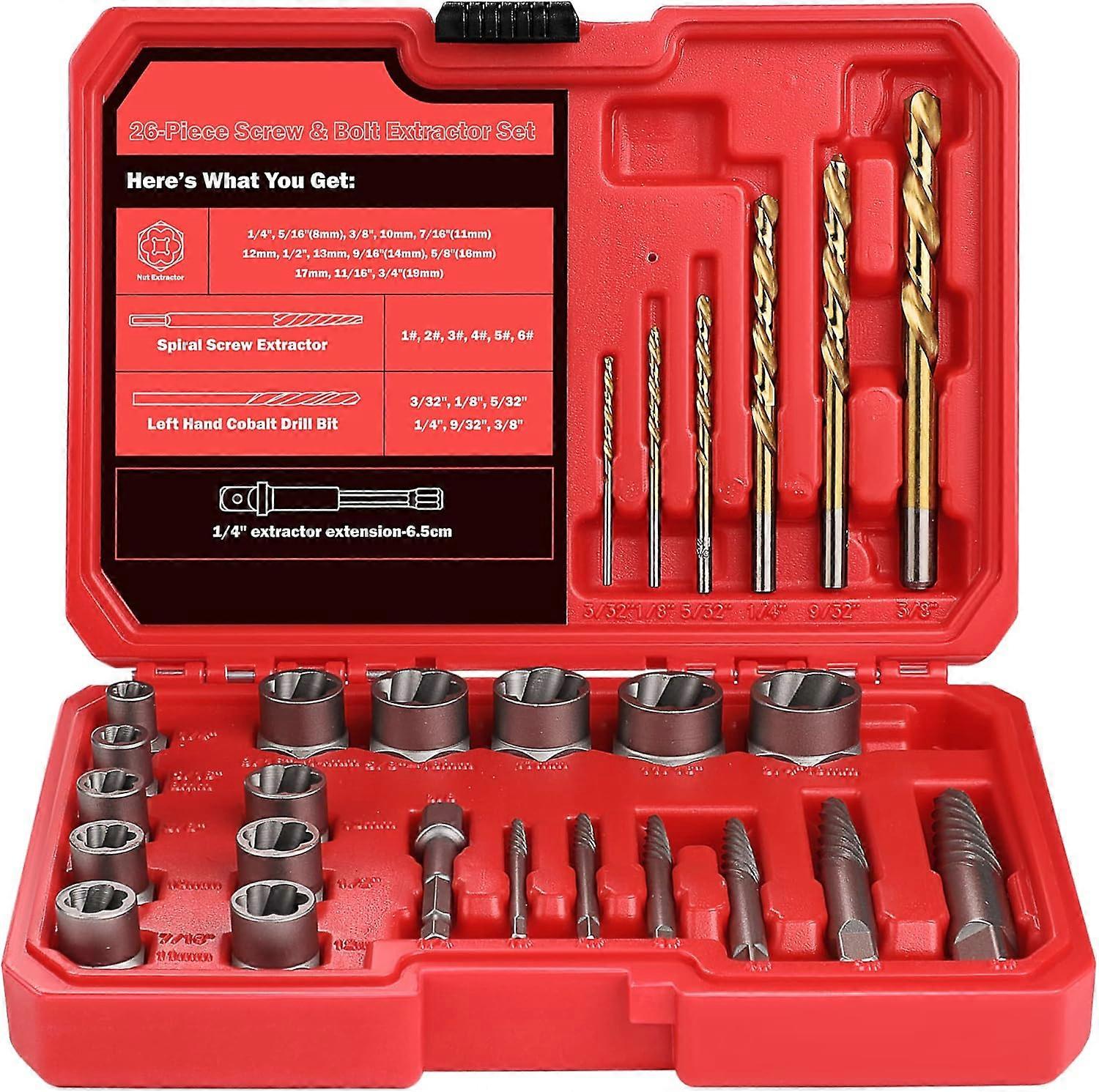 nice 26pcs Broken Thread Extractor Nut Bolt Extractor, Anti-teeth Rust Sleeve Screw Extractor Set
