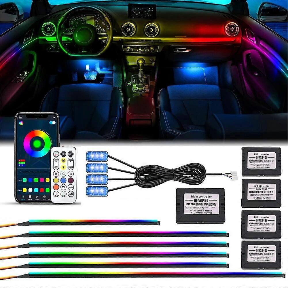 18/22 In 1 RGB Symphony Car Interior Ambient Light Universal LED Strip Light Acrylic Guide Atmosphere Lamp By APP Remote Control