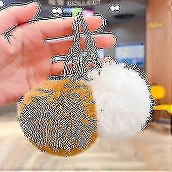 1 Ball Key Chain Bag Plush Car Key Ring Automobile Metal Key Pendant -Grey
