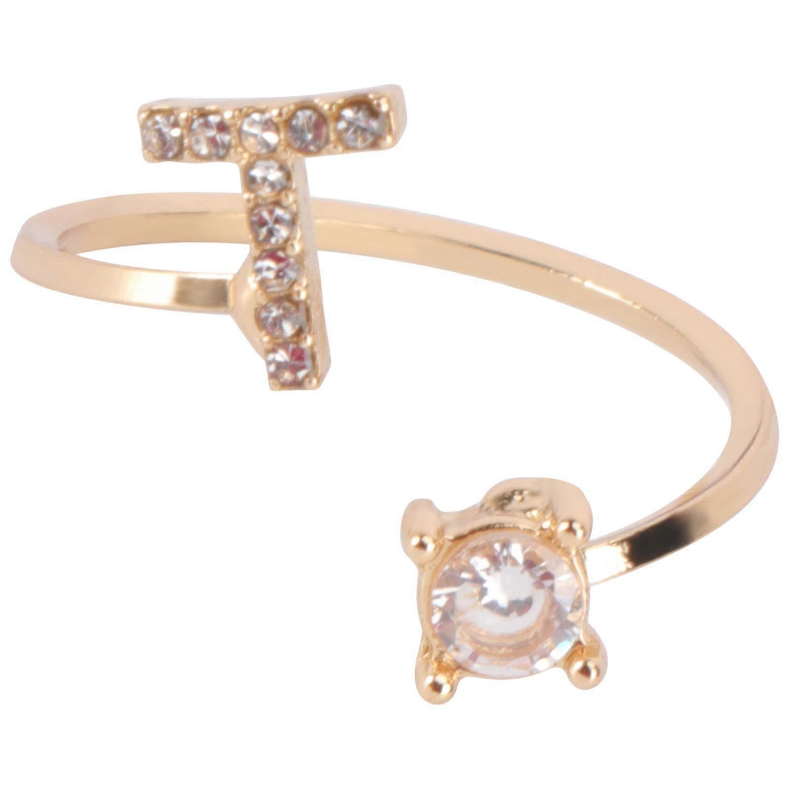 1PC strass incrusté initiale doigt bague bijoux de mode (or T)