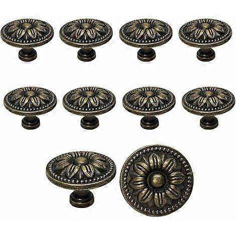 10 مقابض أبواب خزانة عتيقة ، تصميم زهري 35 مم ، مقابض خزانة مطبخ نحاسية لخزائن الأدراج والخزائن ، النحاس العتيق