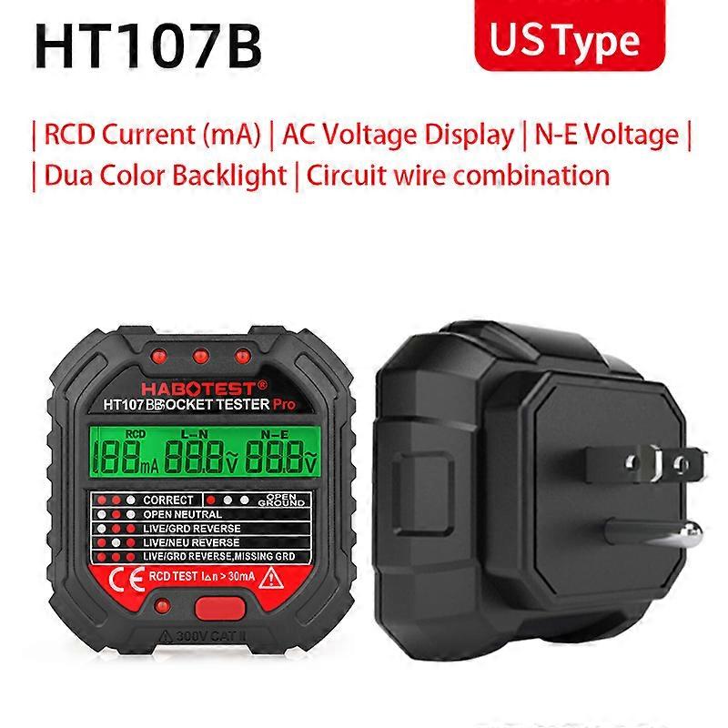 Habotest HT107 Socket Tester Pro Voltage Test RCD 30mA Socket Detector UK EU Plug Ground Zero Line Plug Polarity Phase Check