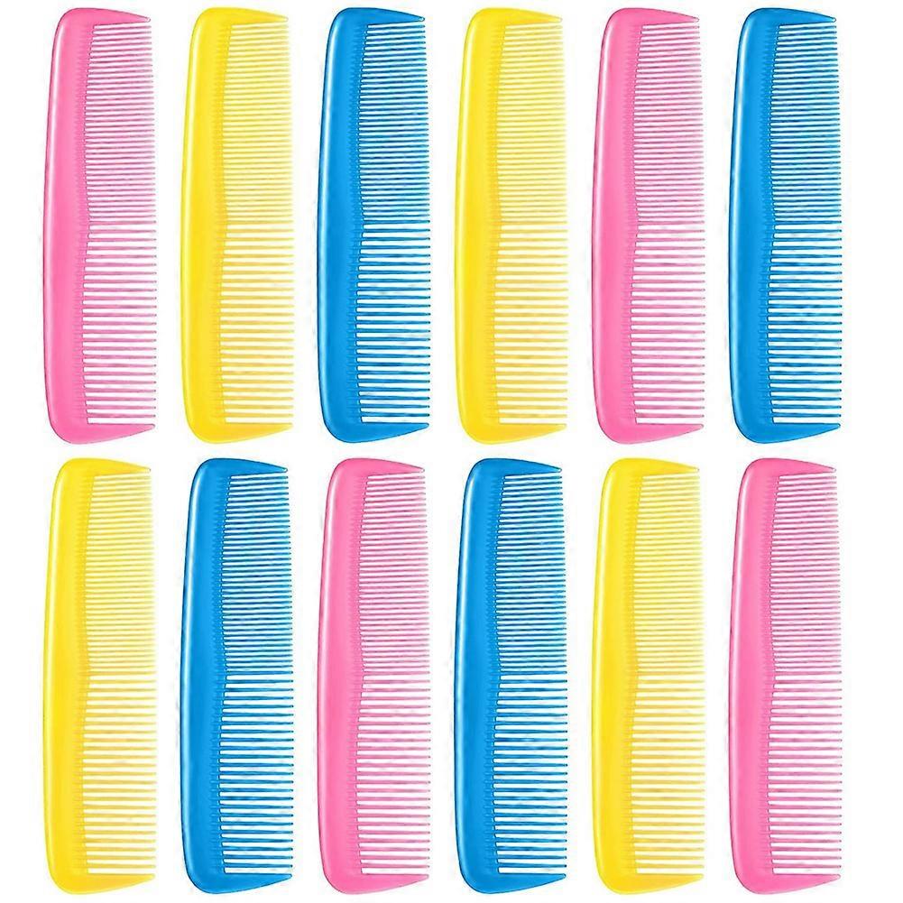 12ピースカラフルヘアコームセットキッズレディースメンズカラフルプラスチックファインドレッシングコーム(ピンク、イエロー、ブルー)