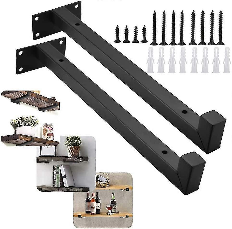 Retro Wall Shelf Bracket, 30cm, Black Metal, For Kitchen Workshop