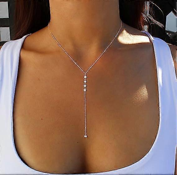 Foxgirl Lariat Gold Necklace for Women, Dainty Long Necklace 14k