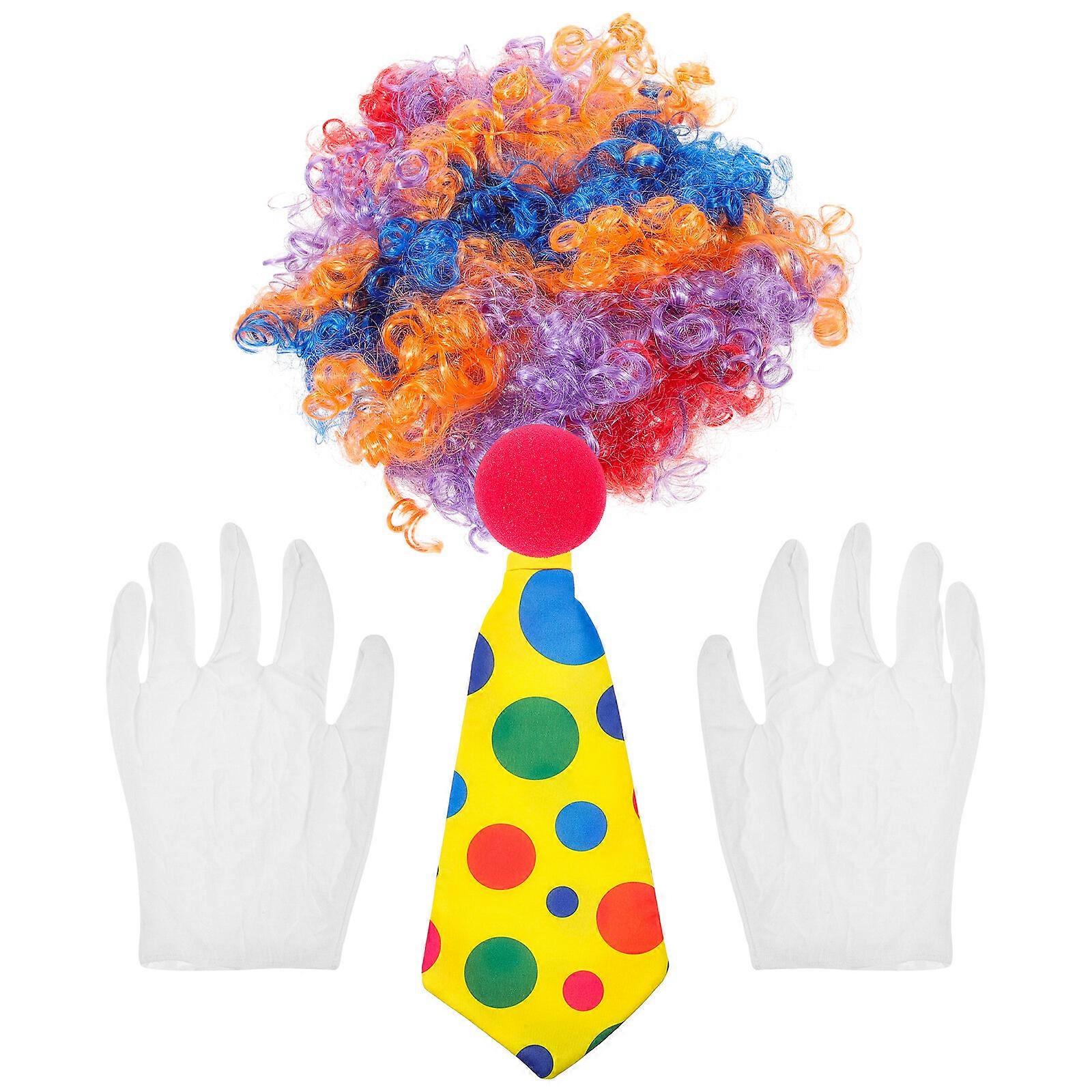1 Set of Clown Costume Set Clown Wig Nose Bow Tie Gloves Accessories for Clown Parties