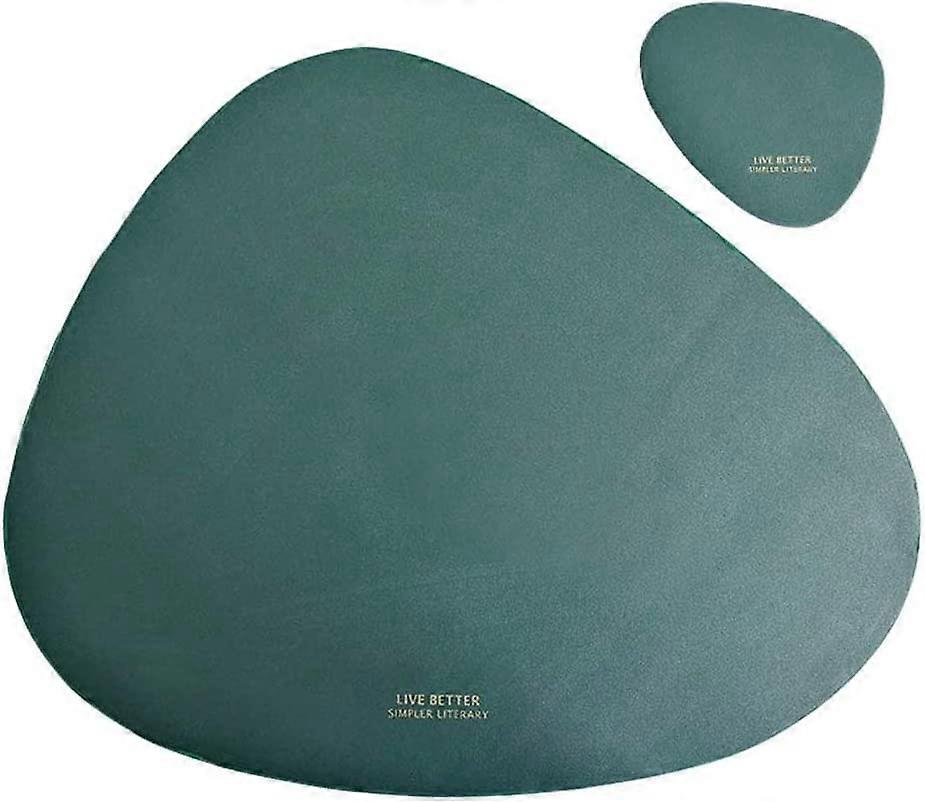 Oval Irregular Triangle Leather Placemat Washable Coasters (Green) 2 pcs (4-D-W)