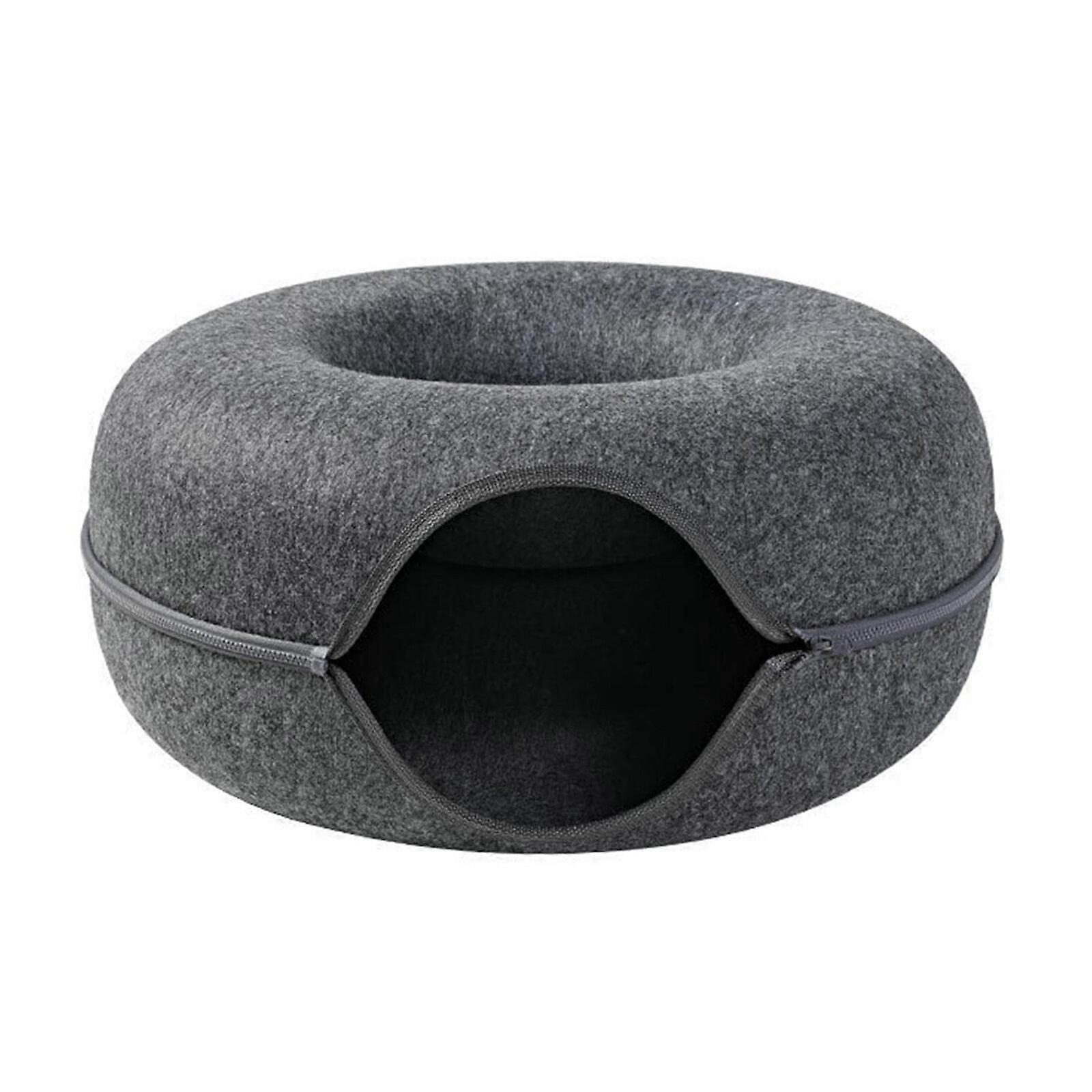 Pet House Cats Bed Indoor Kitten Training Toy - Felt Donut Design, Removable and Interactive Play - Small and Large Sizes Available