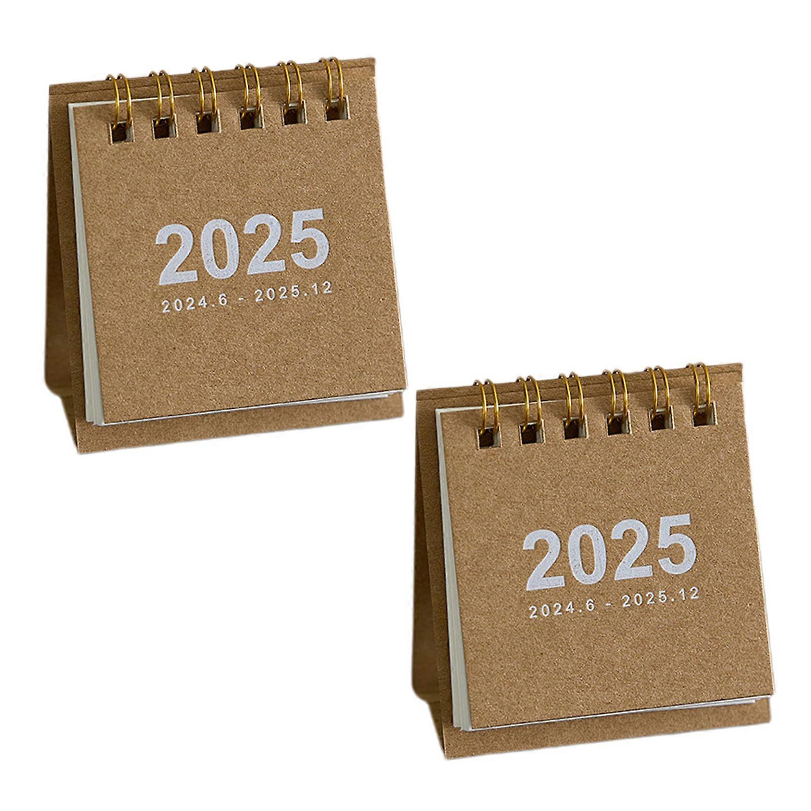 2 Pcs Mini Desk Calendar Spiral Bound Portable 2024-2025 Calendar Note Pads Pocket Calendar for Office Home School Planning