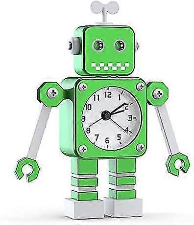 子供の男の子のための目覚まし時計、子供のためのロボット目覚まし時計アナログ目覚まし時計男の子のためのチェックサイレント目覚まし時計女の子男の子(緑)