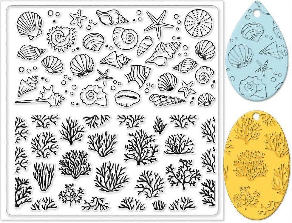 Polymer Clay Texture Sheets Ocean Silicone Texture Stamp Clay Silicone Texture Sheets Coral Shells Clay Pad Texture Sheets for Polymer Clay Making Ear
