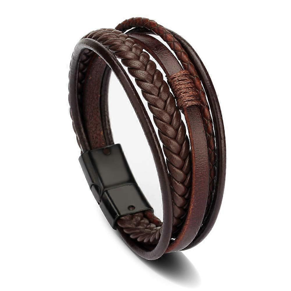 Black Leather Casual Multi-Strand Design Bracelet