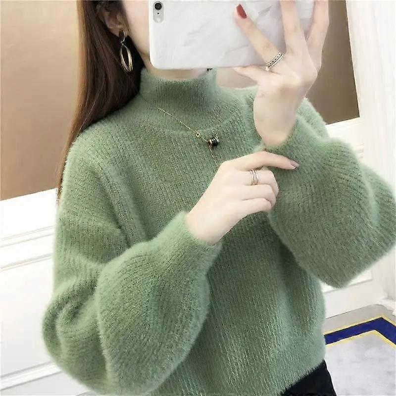 Vintertjock tröja för kvinnor Vit lös stickad fluffig tröja för kvinnor