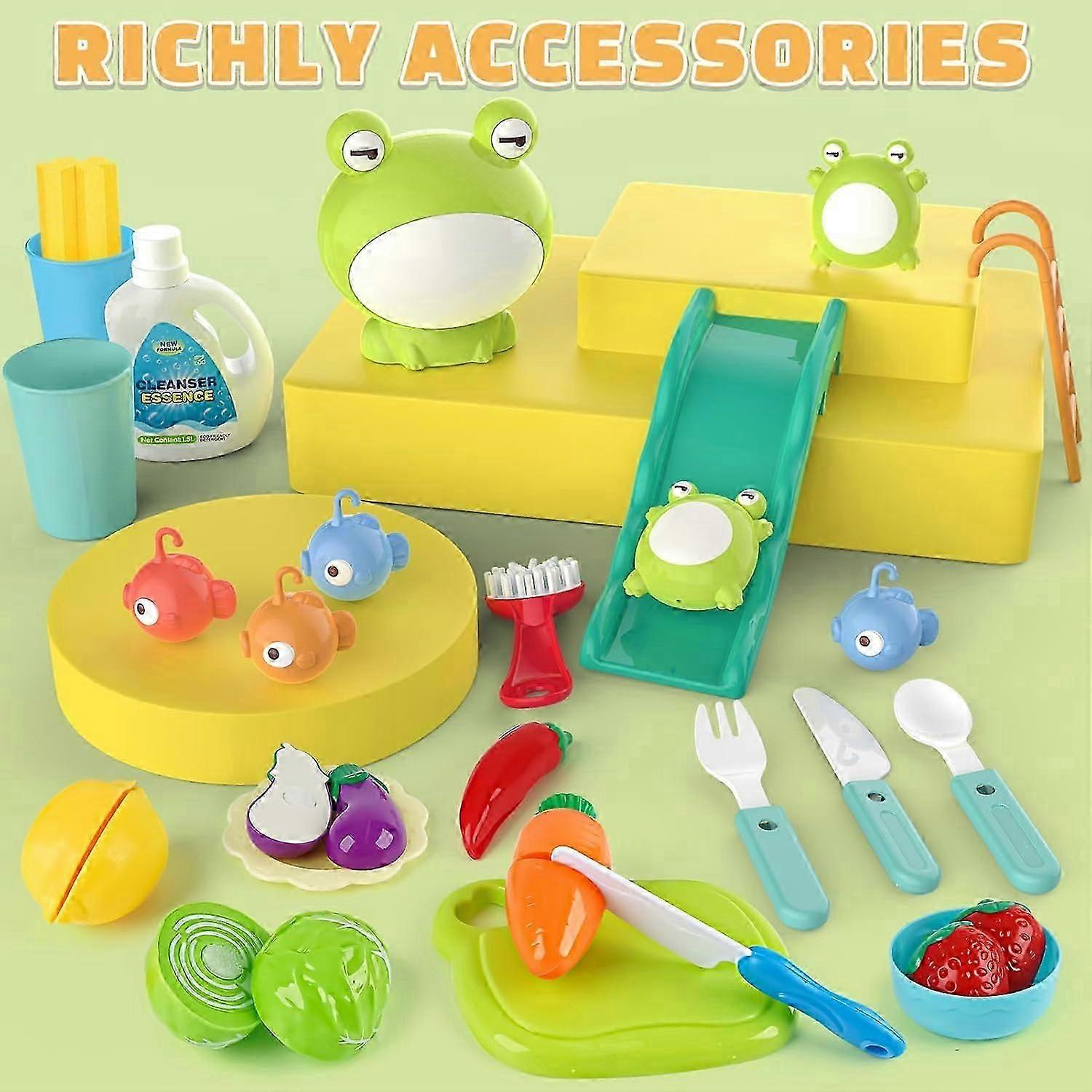 4-in-1 Play Sink With Running Water - Kids Kitchen Toy With Electric Faucet & Fishing Game