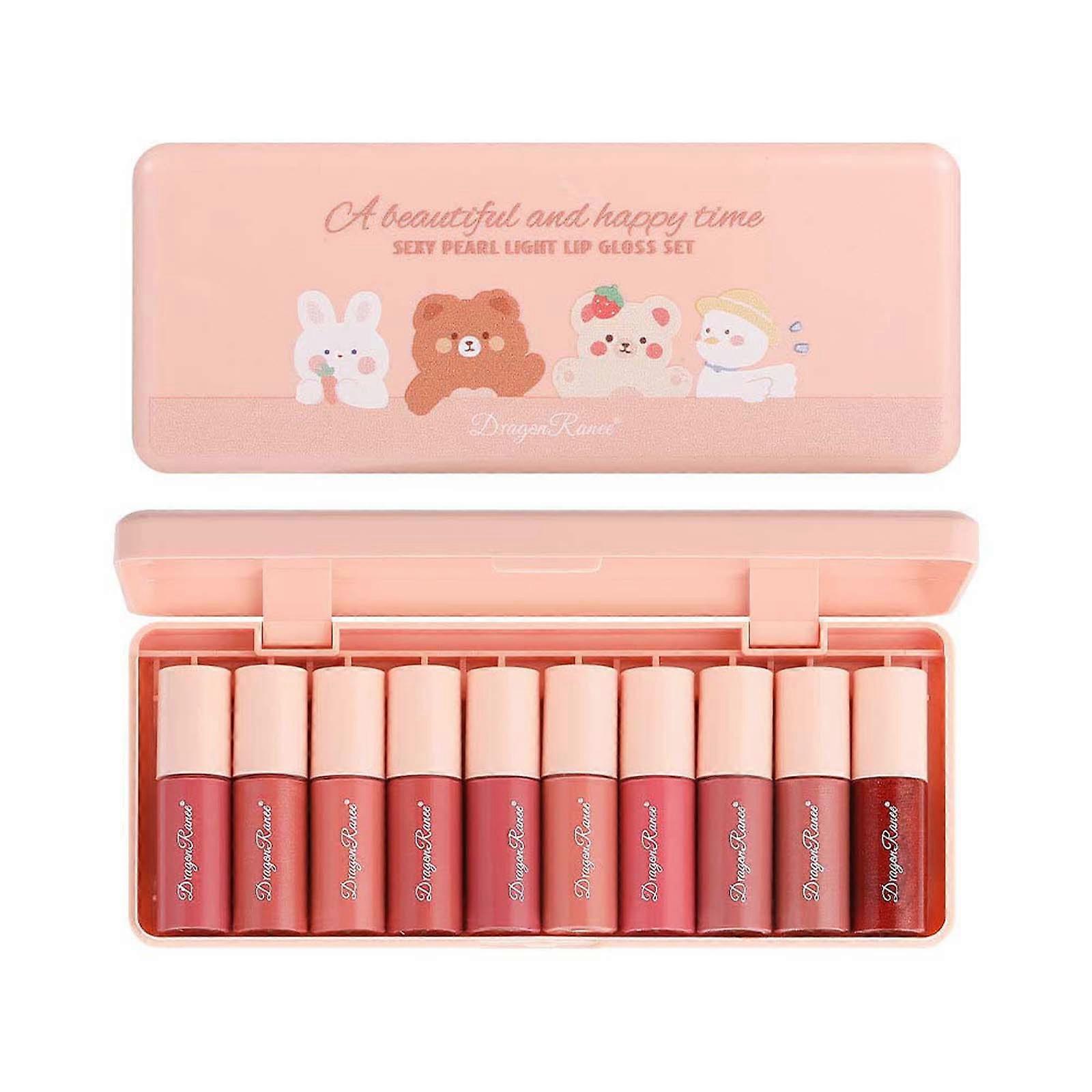 Matte Liquid Lipstick Set Lip Color Set Non Fading Cup Fruit Makeup Lip 10 Mini Set Box 3.5mlx10