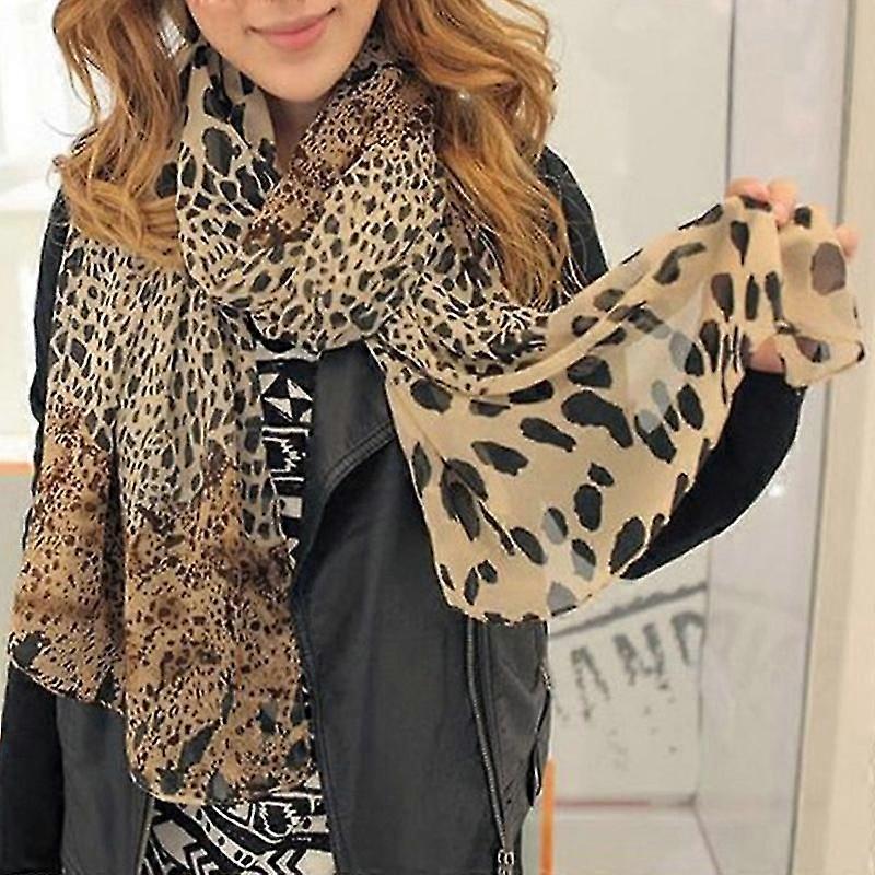 Womens Leopard Print Scarf Shawl Travel Lång Mjuk Sarong Wrap Stal