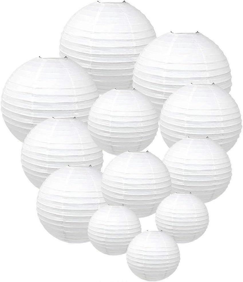 Decorative Round Chinese Paper Lanterns 12pcs Assorted Sizes White