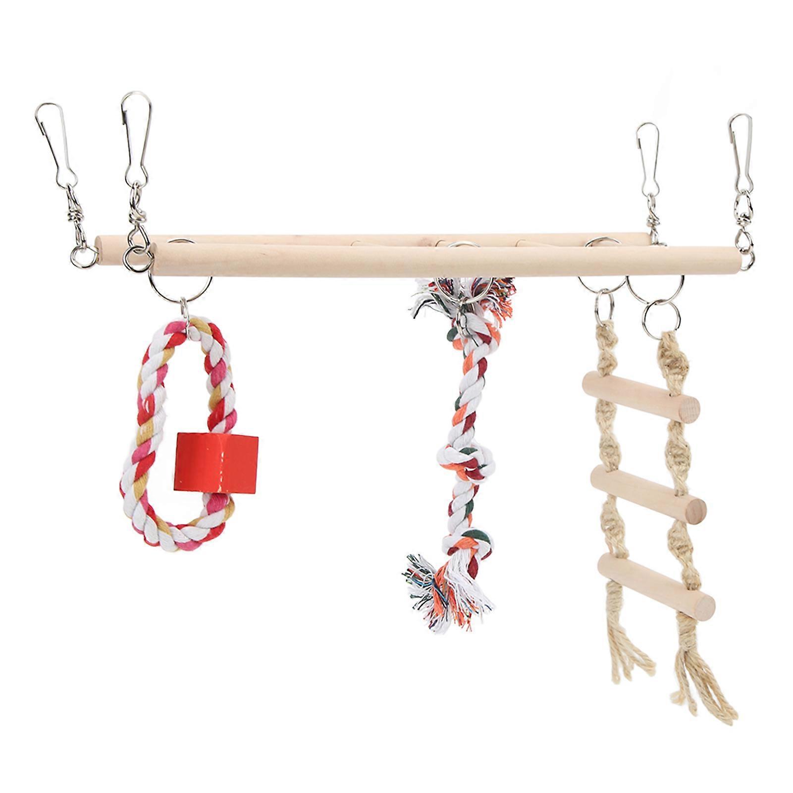 Bird Swing Ladder Toy for Parrots - Wooden Suspension Bridge with Molar Claws for Chewing and Climbing