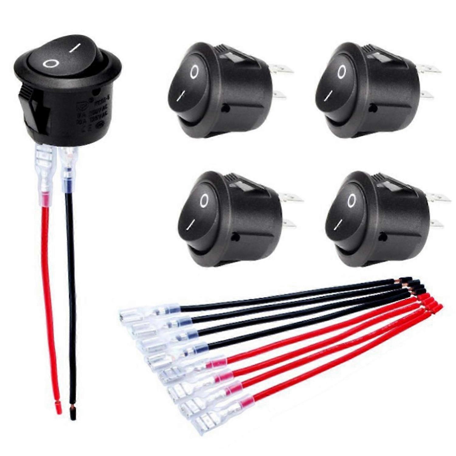 5Pcs KCD1 Rocker Switch with 20MM Wire SPST 2 Pin Round 12V Car RV Boat Modification On-off toggle S