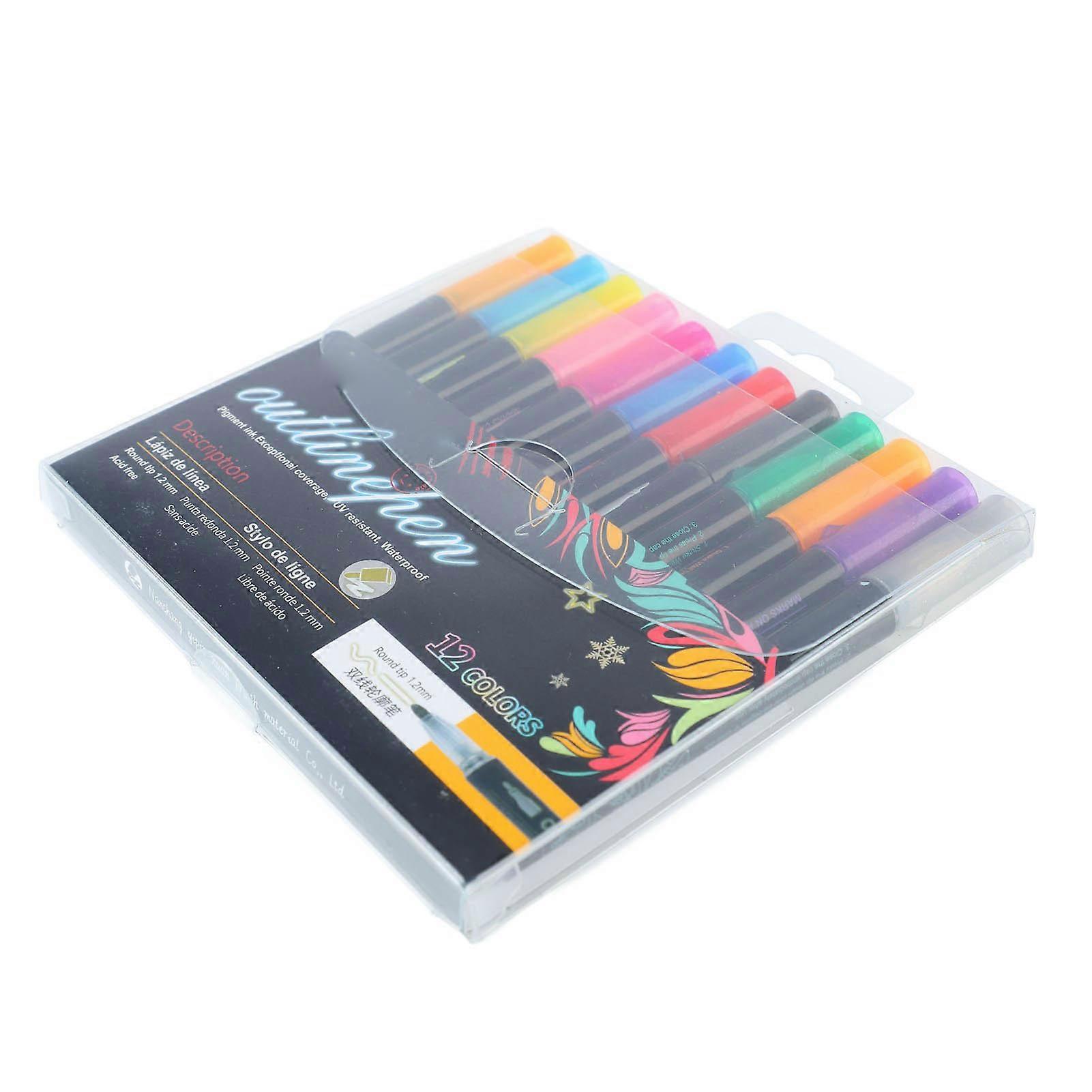 12Pcs Highlighter Assorted Colors Round Fiber Nib Quick Drying Press to Use Note Taking Pen for School Office Art 