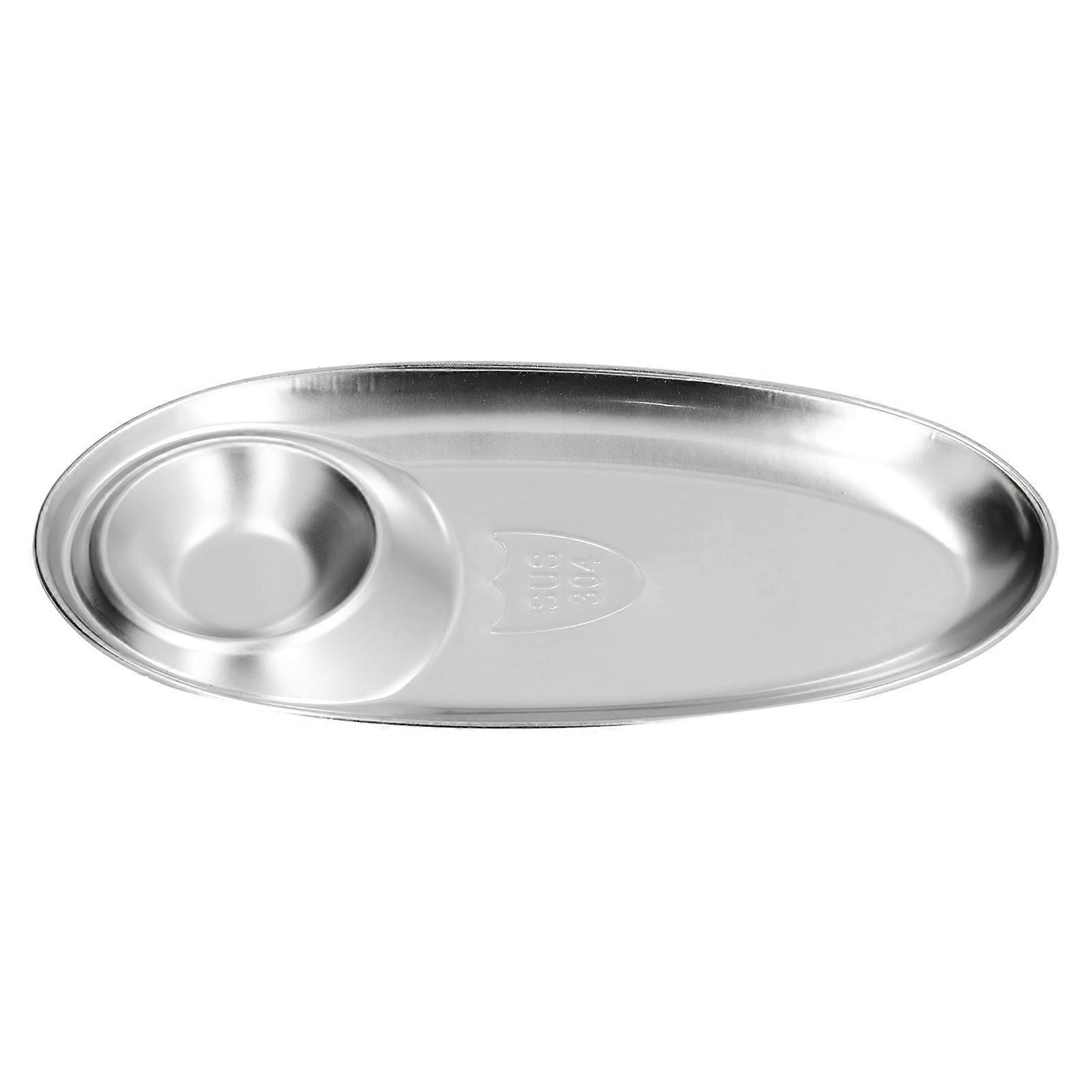 304 assiette à collation en acier inoxydable plat d’épices divisé ovale argenté pour le camping en plein air à la maison
