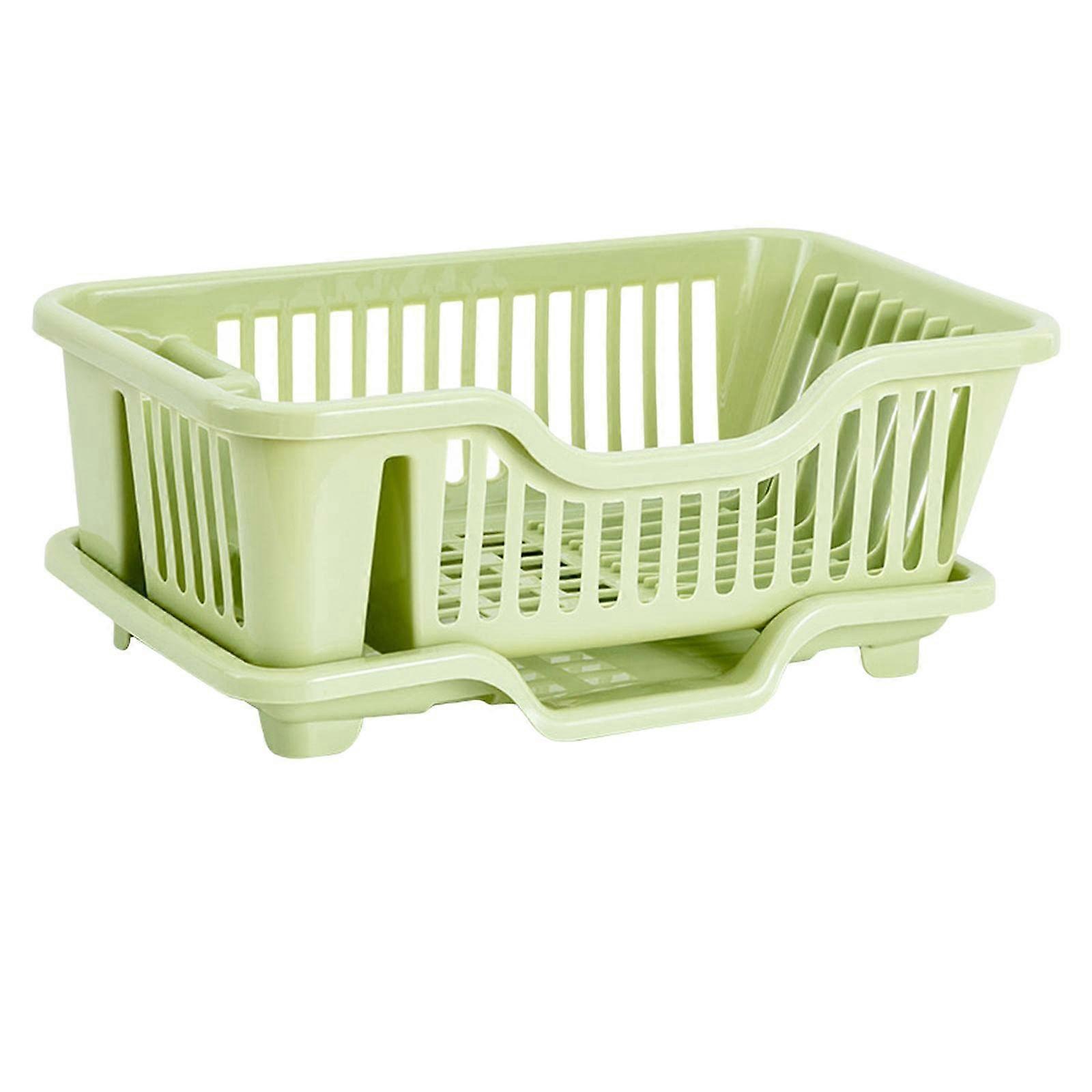 Kitchen Dish Drying Rack with Drain Tray, Removable Utensil Holder, Portable Dish Drainer Organizer for Kitchen Counter, Green