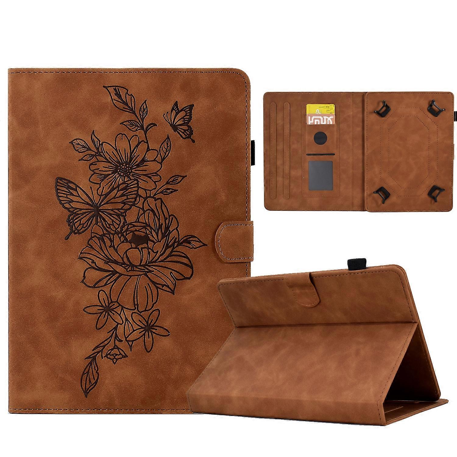 For 7 inch Tablets Peony Butterfly Embossed Leather Tablet Case