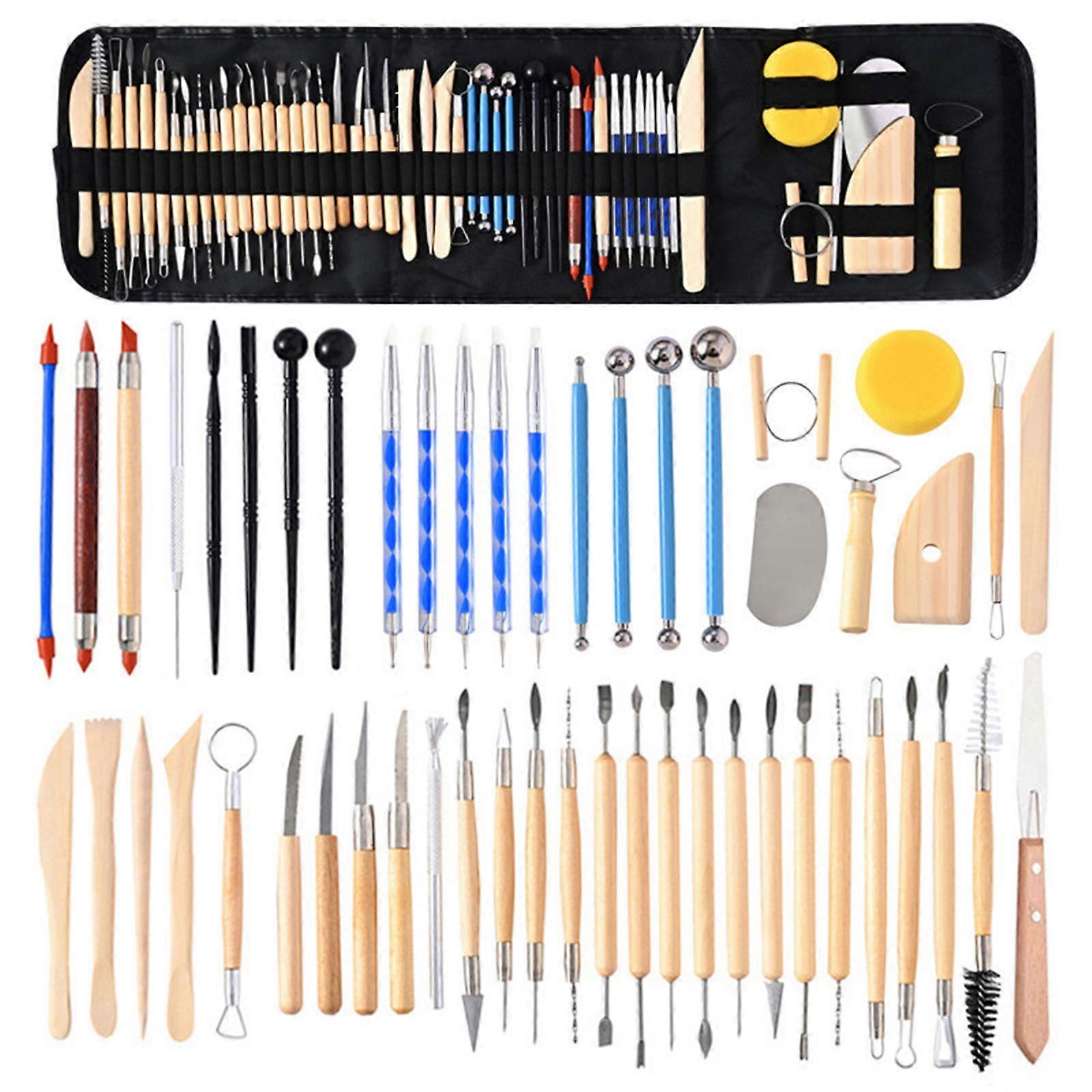 52Pcs Professional Pottery Clay Tools with Bag Dual-end Pottery Sculpting Tools for Artist Beginner Hobbyist DIY Crats