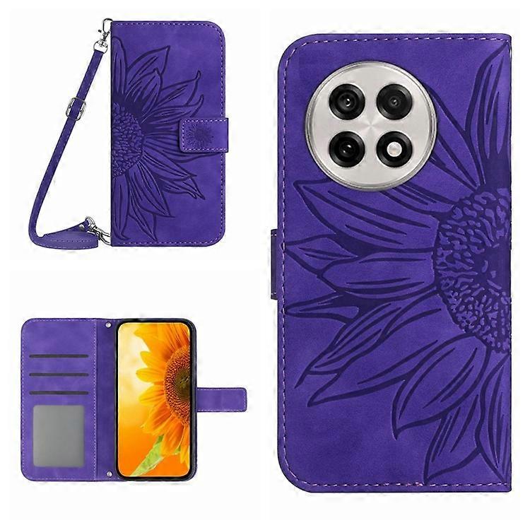 Compatible For OnePlus 13R 5G Case Sunflower Imprint PU Leather Phone Cover with Long Strap