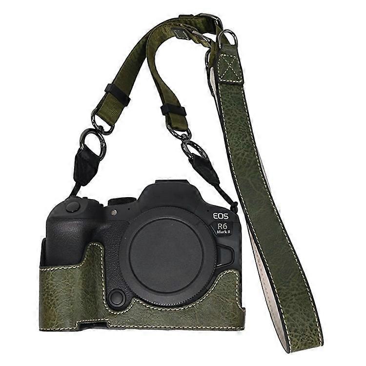 Compatible For Canon EOS R6 Mark II / R6 / R5 Camera Case with Shoulder Strap Large Cutout Litchi Texture PU Protective Cover