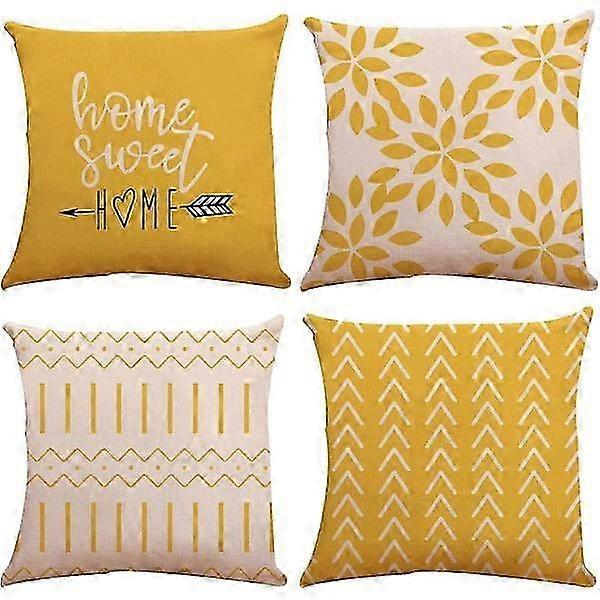 Set of 4 Decorative Covers for Sofa Bed or Car, Modern 18x18 cm Size in Yellow, Suitable for Various Brands, 45x45 cm