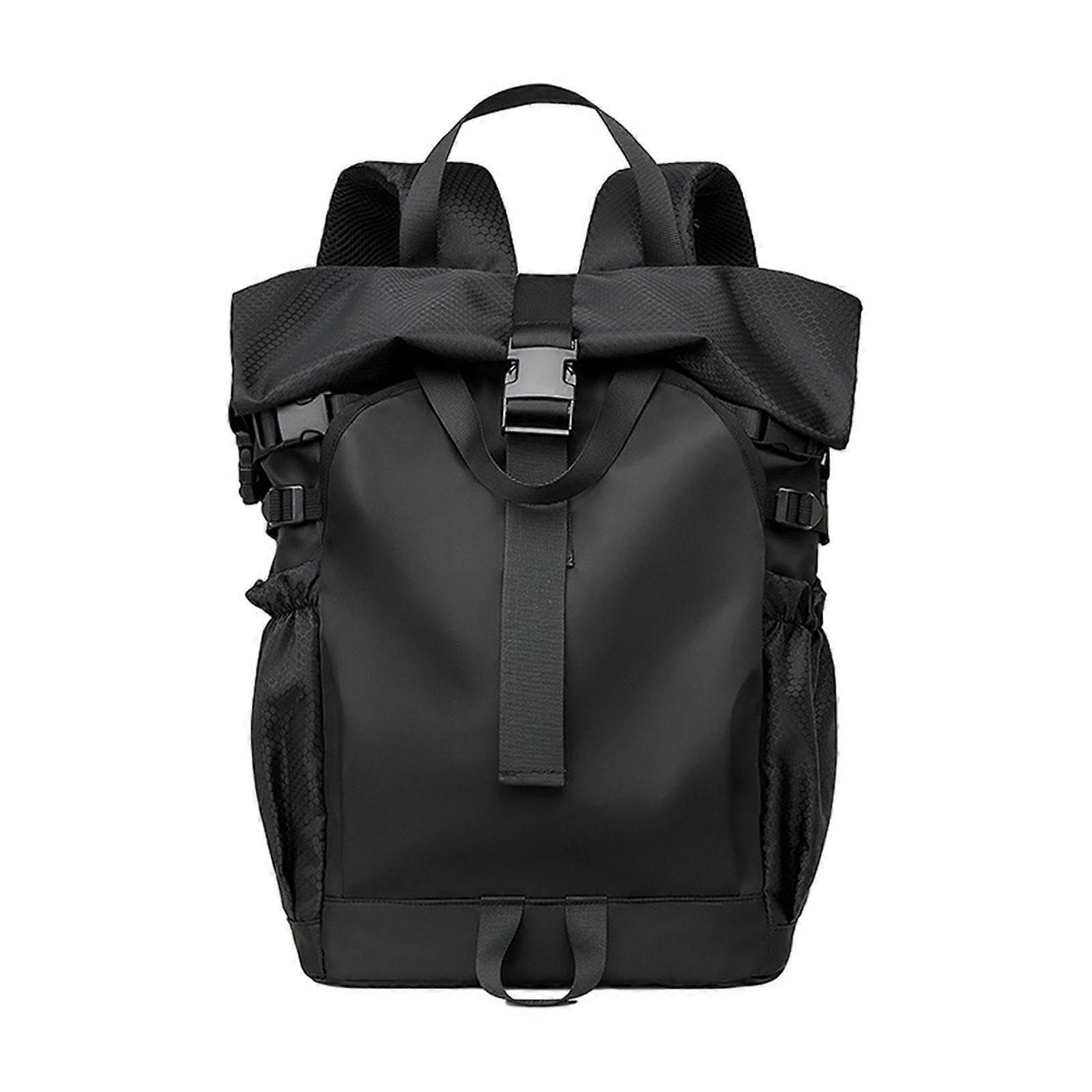 Roll Rucksack Bag, Multi-Functional Black Casual Backpack for Men, Durable Travel Tote with Adjustable Straps