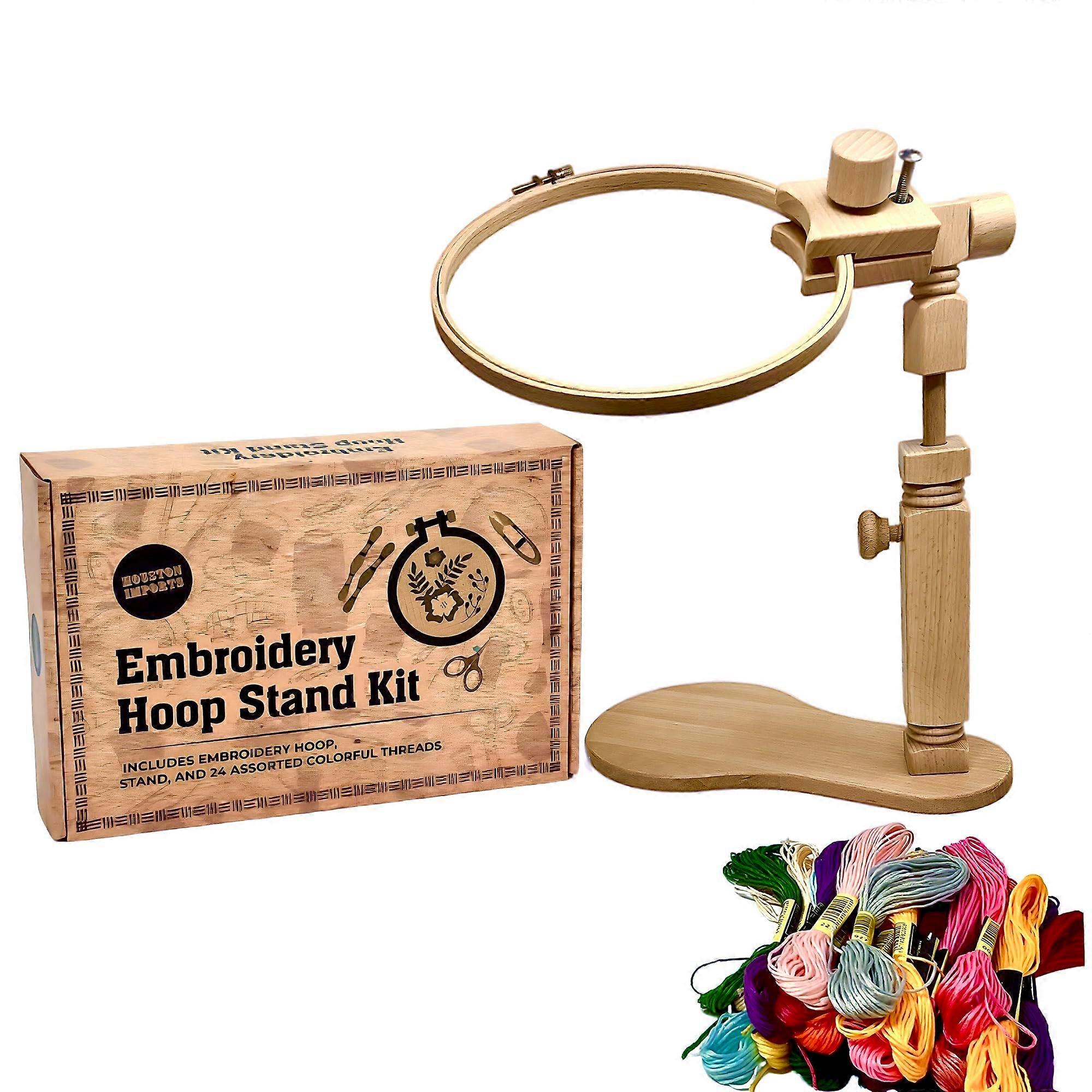 Hand Embroidery Kit with Hoop, Stand, 24 Threads, Beginner Bundle