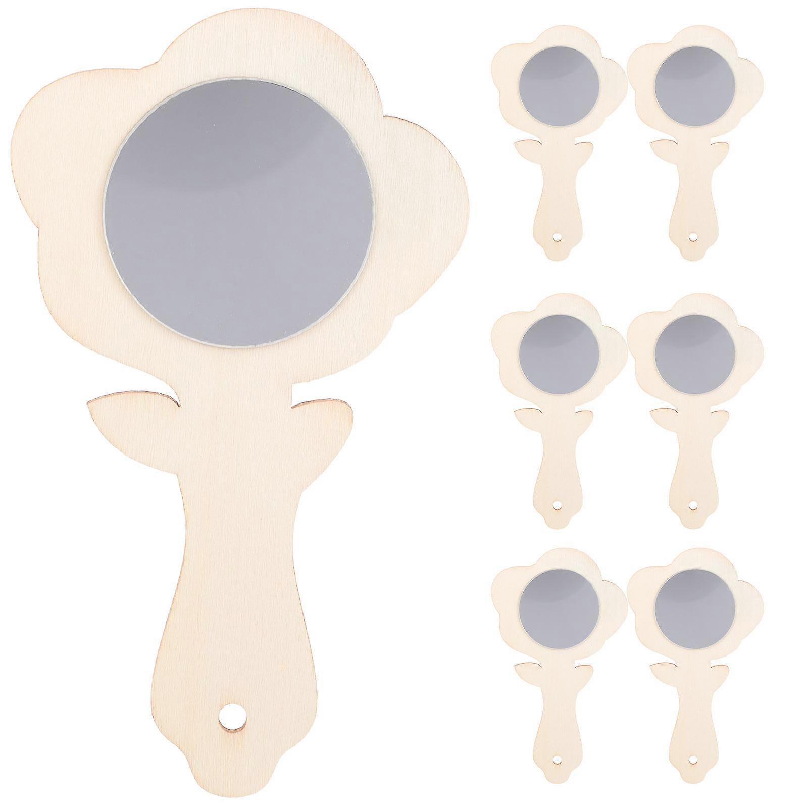 Mini Compact Mirror Wooden Handheld Mirror Unpainted Handheld Mirror Teens Dressing Table 10Pcs