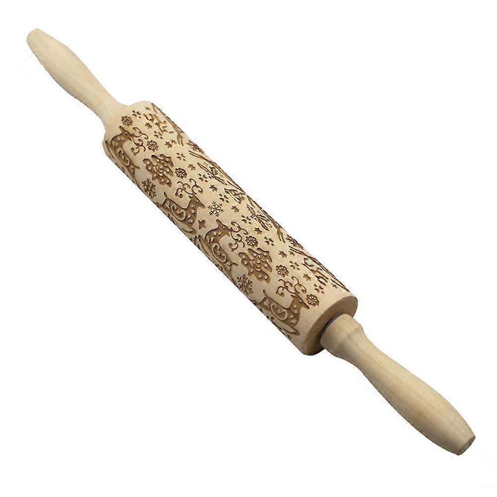 Lightweight Rolling Pin For Baking Multi-Colored 35X4.1CM Solid Wood Christmas Cookies 1Pack