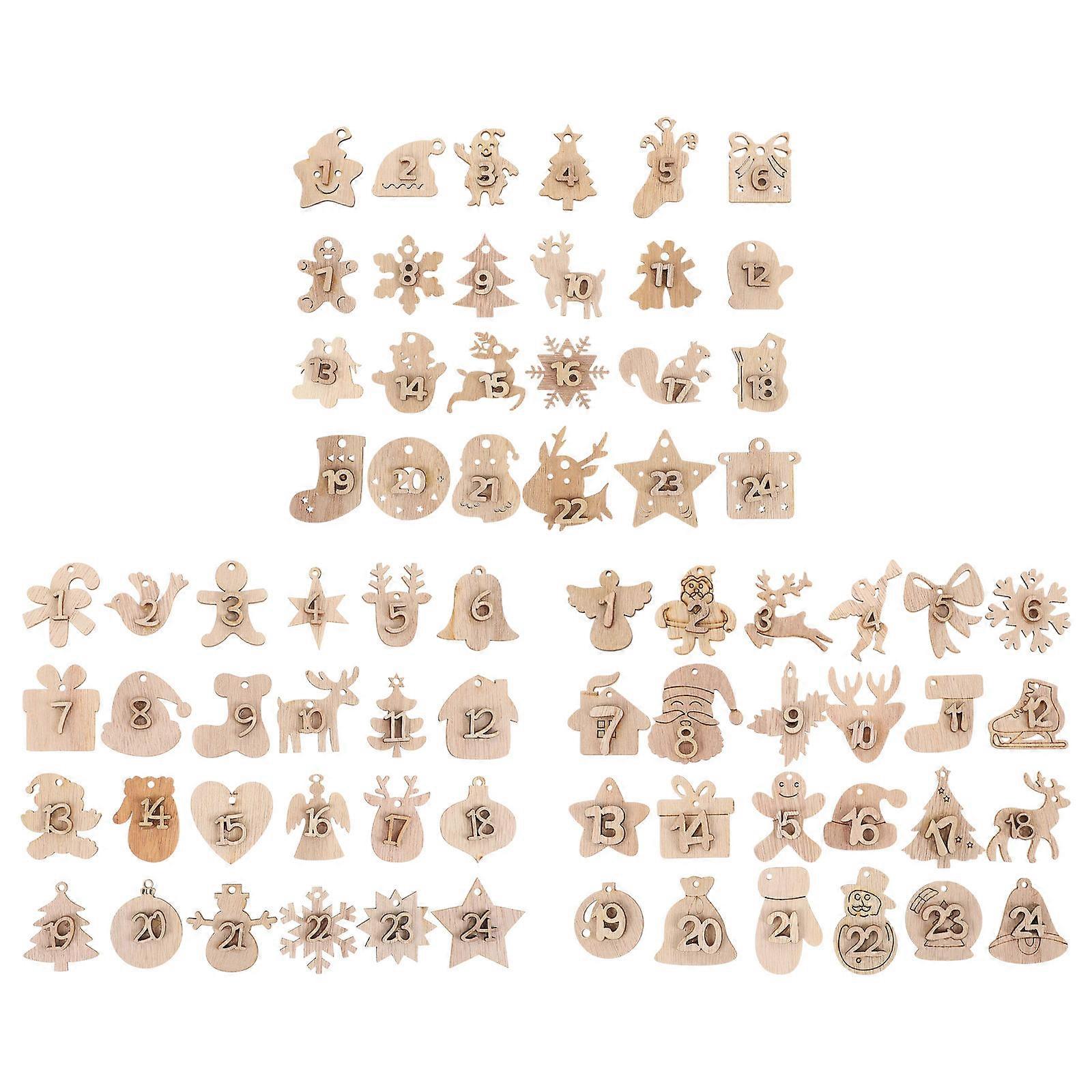 Christmas Theme Wood Calendar Numbers Pendant Countdown Calendar Small Tree Decorations 3.7X3.4CM 72Pcs