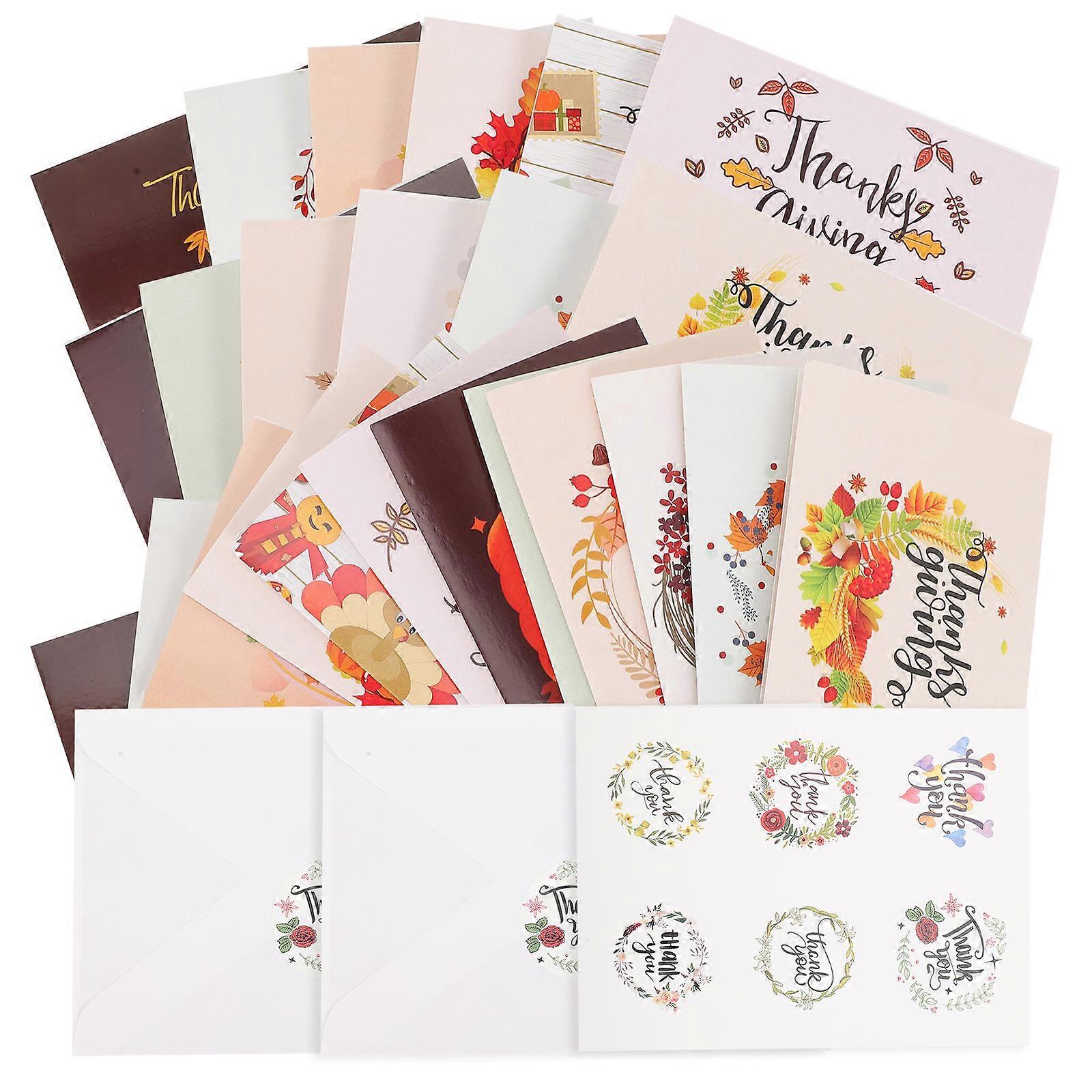 Thanksgiving Cards Greeting Cards Elegant Blessing Wishes Rectangular Simple 12 Sets