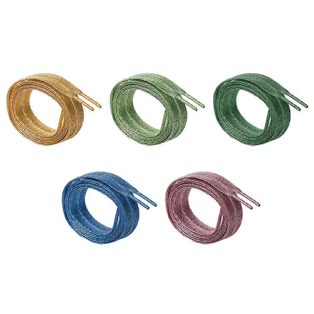 Flat Metallic Glitter Shoelaces 5 Pairs Pearlescent Shoe Laces in Gold, Emerald, Green, Pink for Sneakers and Trainers