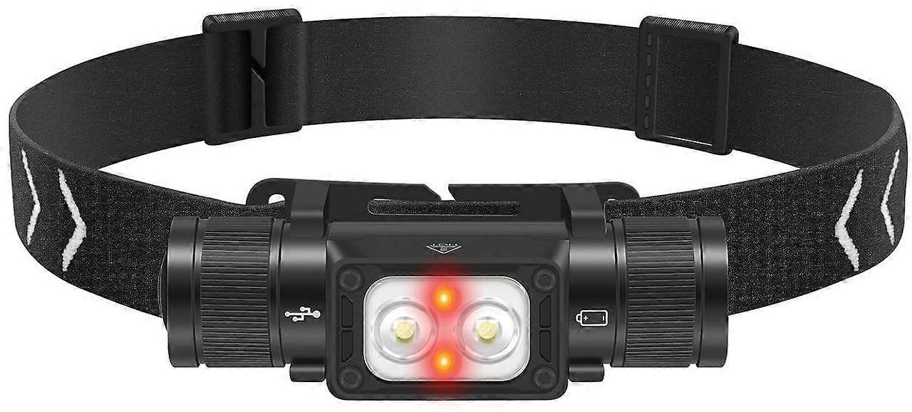 LED Head Torch Rechargeable 2000mAh Battery Powered,650LM Headtorch for Head,2 White and 2 Red LEDs 6 Modes Headlamp(Black)