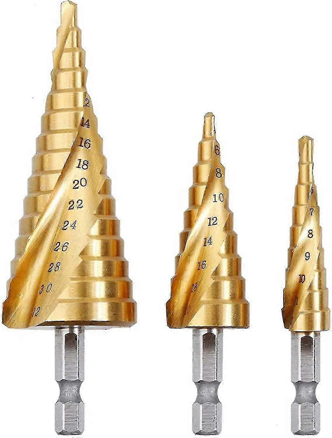 3pcs HSS Titanium Step Countersink Drill Bit 4-12/20/32mm Hex Shank