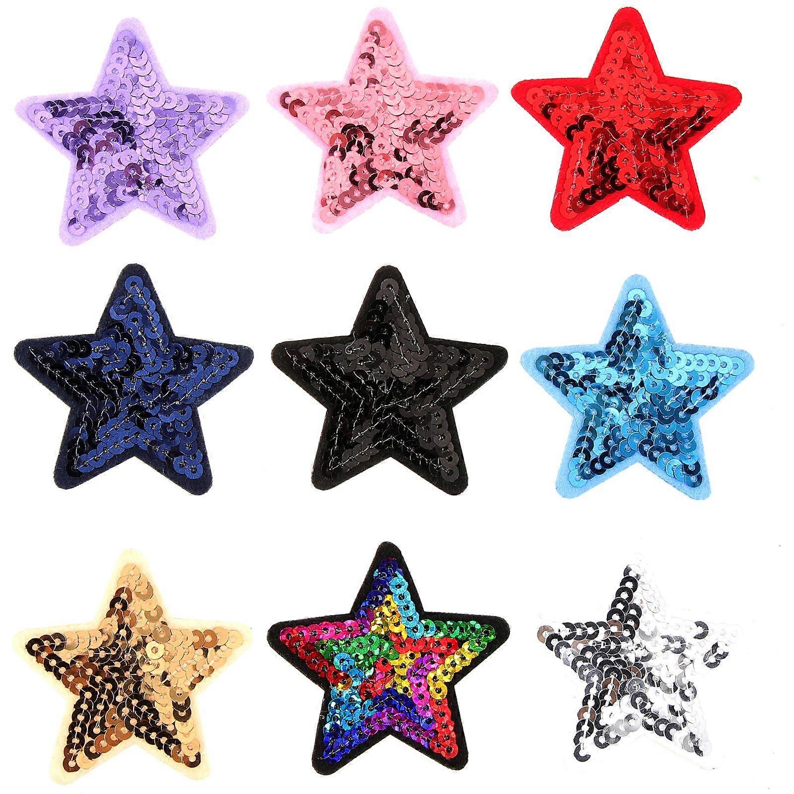 9pcs Star Patches Self-adhesive Sequins Appliques DIY Craft Patches for Clothes Backpacks Hats Jeans Jackets