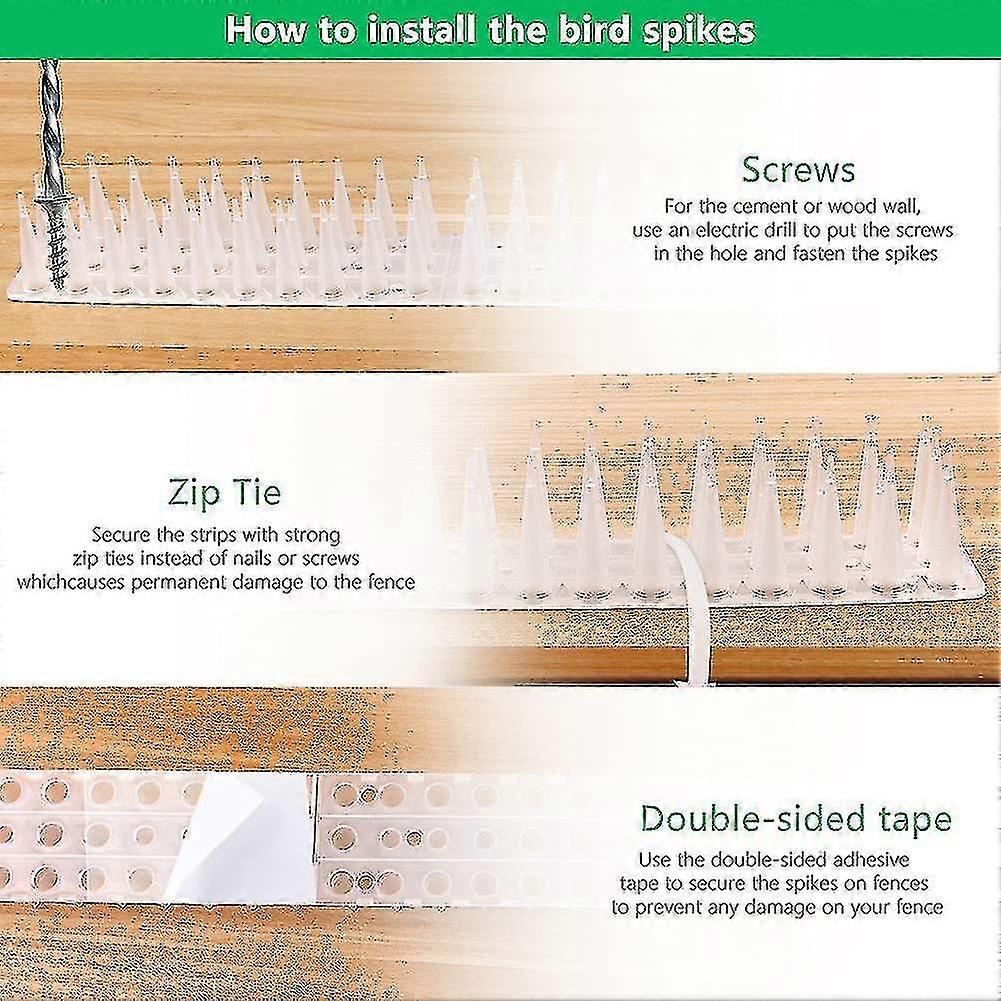 5 Meter Pigeon Spikes, 3 Rows Plastic Pigeon Repellent Bird Repellent Crow Repeller Cat Repellent For Balcony, Fences And Roof - Pack Of 12 (white)
